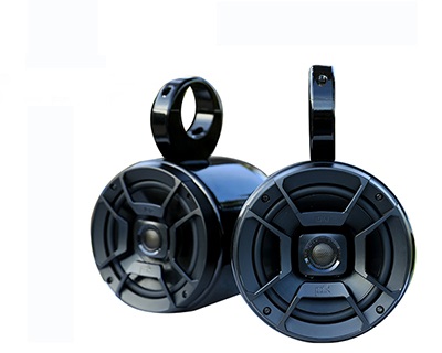 Pair of Single Black Coated Bullet Speaker Pod Polk DB652 300Watt Marine Speaker Installed