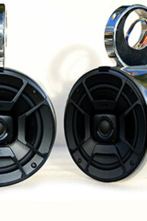 Pair of Single Polished Bullet Speaker Pod Polk DB652 300Watt Marine Speaker Installed