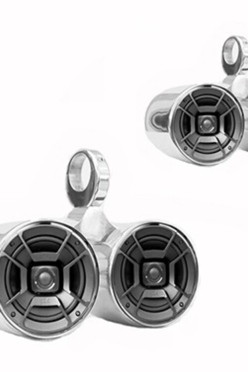 Pair of Twin Polished Bullet Speaker Pod Polk DB652 300Watt Marine Speaker Installed
