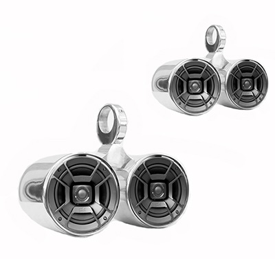 Pair of Twin Polished Bullet Speaker Pod Polk DB652 300Watt Marine Speaker Installed
